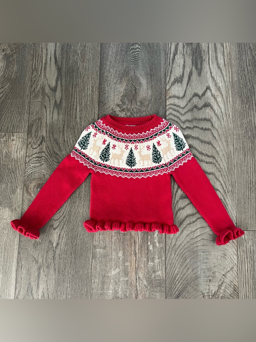 TAHARI Girl’s Fair Isle Christmas Tree Holiday Knit Sweater Size 2T